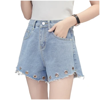 

Summer Hot Denim Short Women's Fashion Sexy Tassel High Waist 2019 New Streetwear Metal Hole Hollow Jeans Woman Shorts