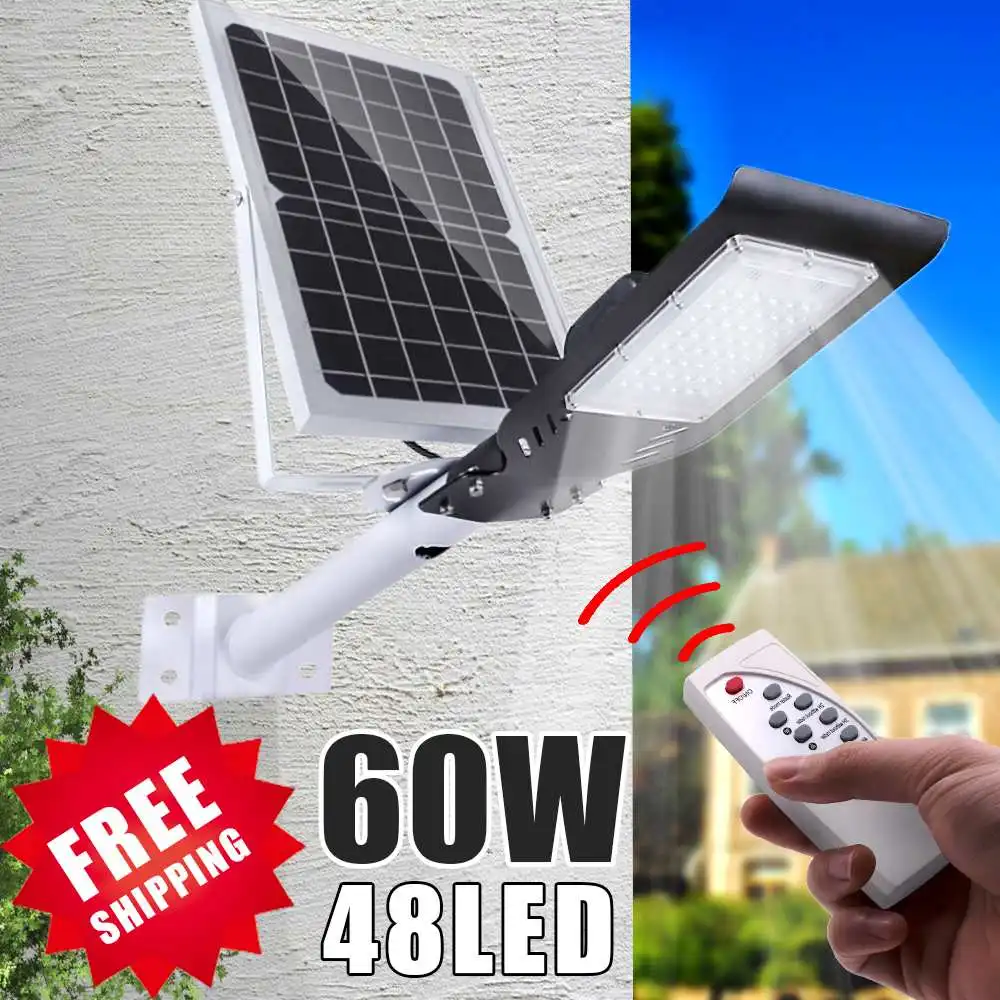 

60W 48LED Solar Lamps Waterproof Solar powered Outdoor LED Wall Lamps Street Light with Remote Controller Garden Yard Lighting