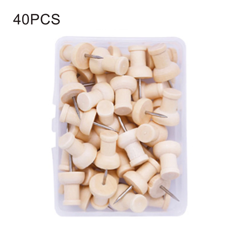

1box Push Pin Map Office Binding Supplies Wooden Thumbtack Nail With Organizing Container Photo Wall Home Decorative School