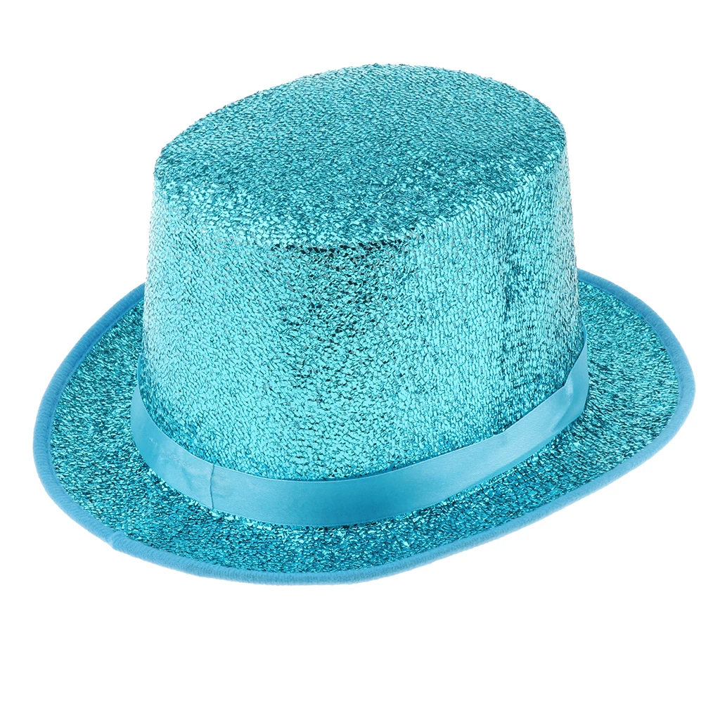Adult Top Hat Fancy Dress Shiny Sequin Satin Magician Stage Performing Hat Costume Party Favors for Mens Ladies