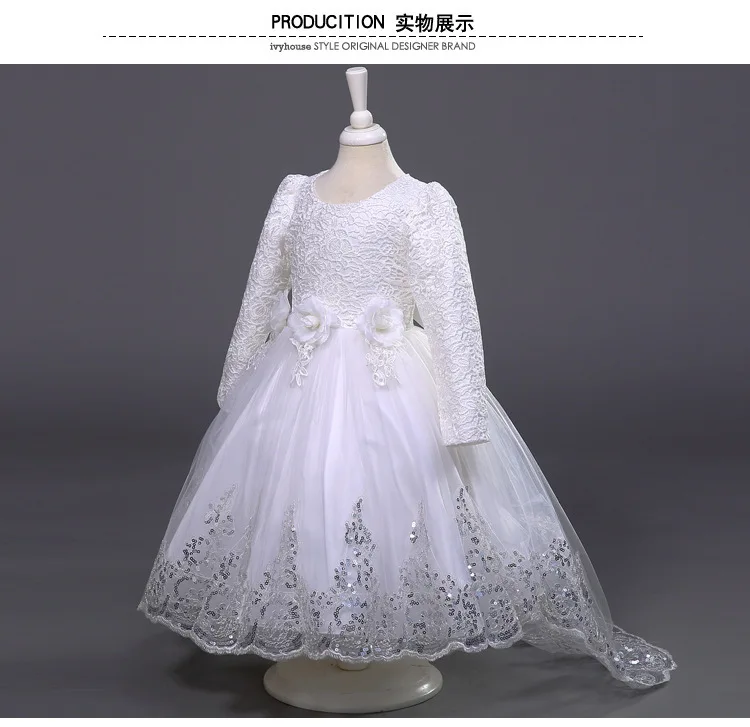 Europe and the United States summer girl crochet long sleeved dress flower girl flower tail dress