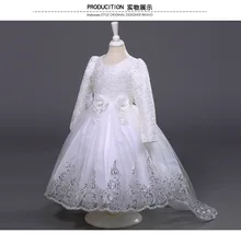 Europe and the United States summer girl crochet long sleeved dress flower girl flower tail dress