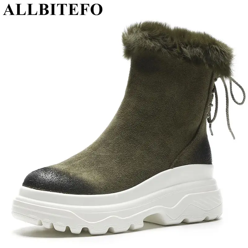 

ALLBITEFO genuine leather women high heel shoes fashion brand high heels ankle boots women winter warm snow women boots