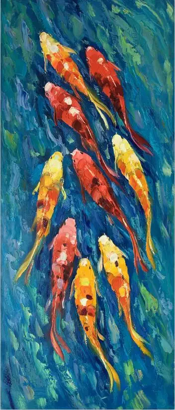 Принт китайский абстрактный девять кои Рыба Лотос картина маслом на холсте плакат фэн шуй стены искусства картина для гостиной современный декор - Цвет: PP1855