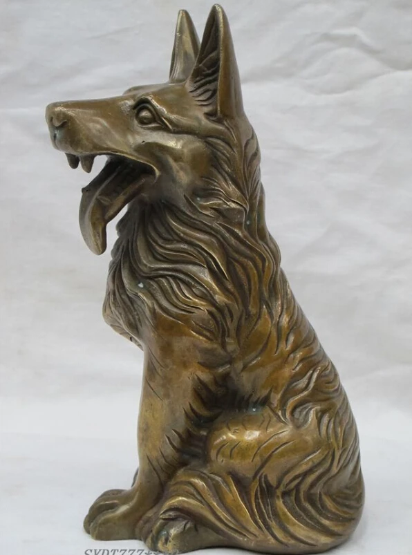 

RHS0224 9.5"Chinese zodiac Feng shui Bronze geomancy wolf dog Shepherd statue