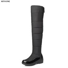 NEMAONE 2017 Winter Autumn New Feathers Knight Knee Boots Women Fashion Slip-On Height Increasing shoes boots big size 34-40