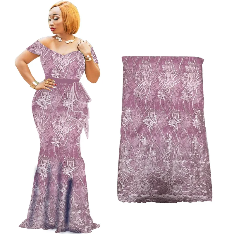 

Latest African Lace Fabric 2019 Tulle Lace Fabric With Beads African Nigerian Lace fabric 2019 High Quality Lace