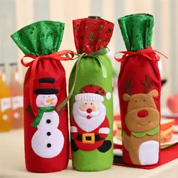 Мультяшный Санта-Клаус со снеговиками, с северными оленями мешок бутылки вина Рождественское украшение для бутылки вина Подарочный мешок