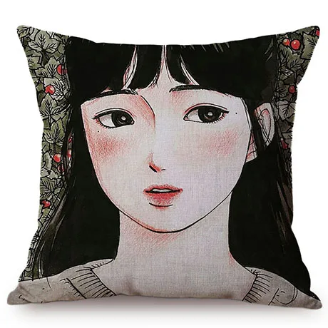 Nordic Beautiful Girl Cute Self-Portrait Sofa Decorative Cushion Cover Flower Butterfly Room Small Fresh Decor Throw Pillow Case K89-5