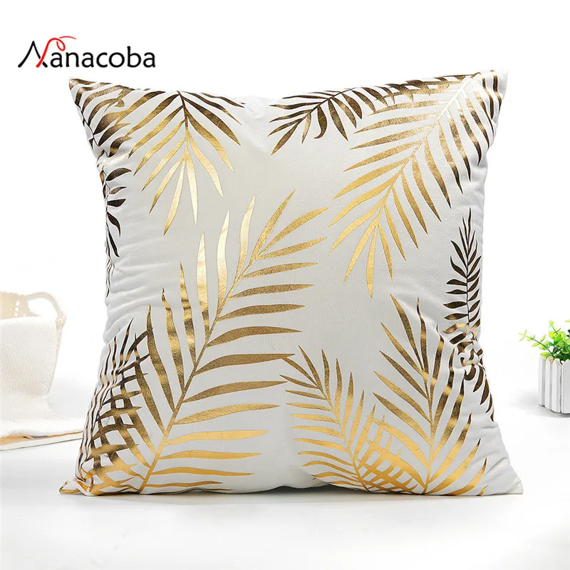 

Nanacoba Golden Leaf Cushion Cover Printed Heart Bronzing Pillow Cover Decorative Pillow Case Sofa Seat Car Pillowcase Soft