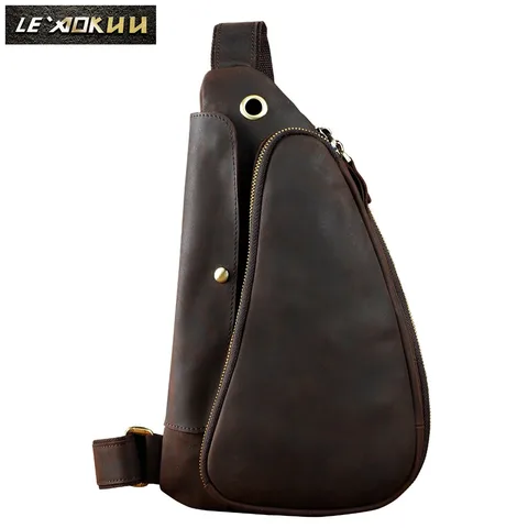 Bolsa para Masculino Qualidade Homens Crazy Horse Couro Casual Moda Cintura Pacote Peito Sling Bolsa Design um Ombro Crossbody 9976-d