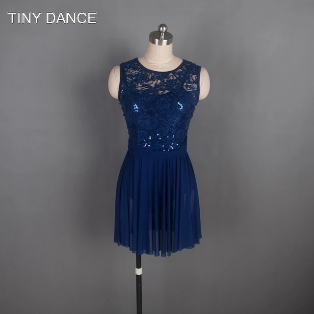 Buy Navy Blue Leotard with Sequin Lace and Mesh Dress