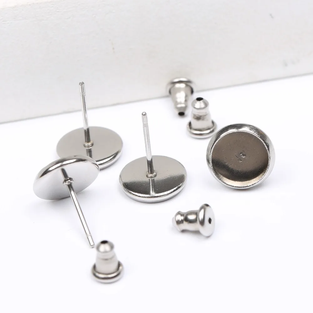 

reidgaller 20pcs fit 8mm cabochon earring base stainless steel earrings stud bezel trays diy earring accessories