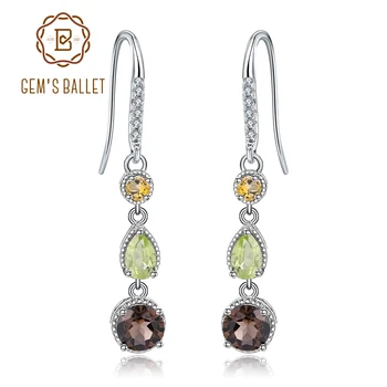 価格 GEM'S バレエ 925 スターリングシルバーエレガントな Brincos ナチュラルスモーキークォーツペリドットシトリン女性のためのファインジュエリー