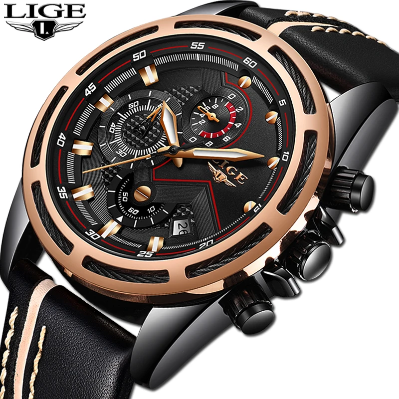 

2018 The New LIGE Men's Watches Top Brand Luxury Military Sport Watch Men Leather Waterproof Quartz Wristwatch Relogio Masculino