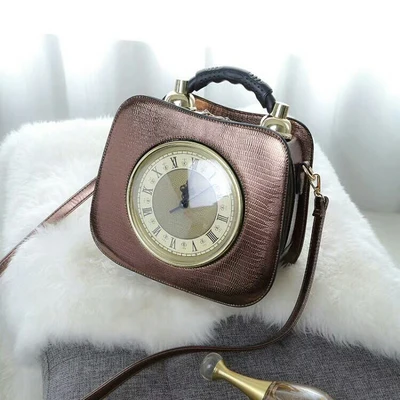 Персонализированные забавные модные часы форма кожаная сумка женская сумочка Роскошные сумки дизайнер известных брендов сумка на плечо мешок основной - Цвет: Bronze