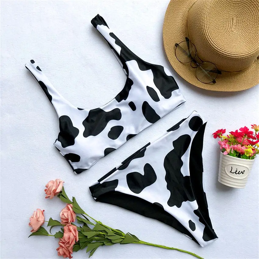 

Swimwear Women Bikini 2019 New Push Up Two Piece Swimsuit Bathing Suit Cow Printing Summer Beach Wear Female Halter Bikinis