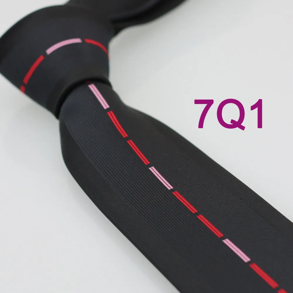 Yibei Coachella связи Для мужчин узкие галстук Дизайн границы черный с красным/розовый вертикальной полосой микрофибры галстук мода узкий галстук