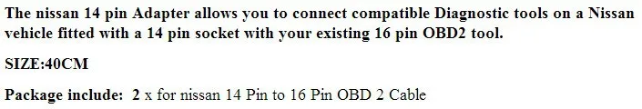 Высокое качество 5 шт. для n issan 14 Pin к OBD 2 16 Pin OBD2 OBDII Диагностика расширения инструмента адаптер Соединительный кабель