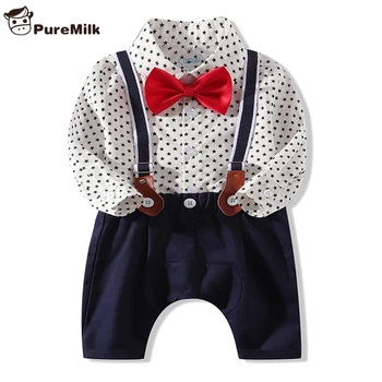 

PureMilk long sleeve pot shirt with pants with strap and bowtie 4pcs/set newborn clothes fashion kids clothing set