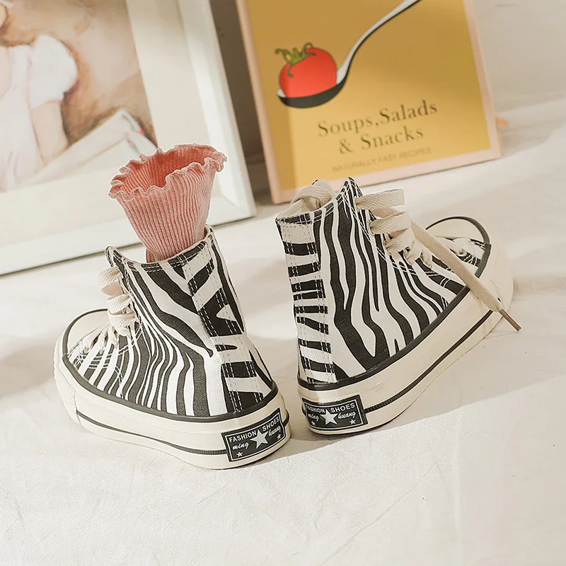 

Zebra Striped High-top Canvas Women Shoes 2019 Tide Hip Hop Retro High Quality Ladies Casual Sneakers Outdoor Lace-up Leisure