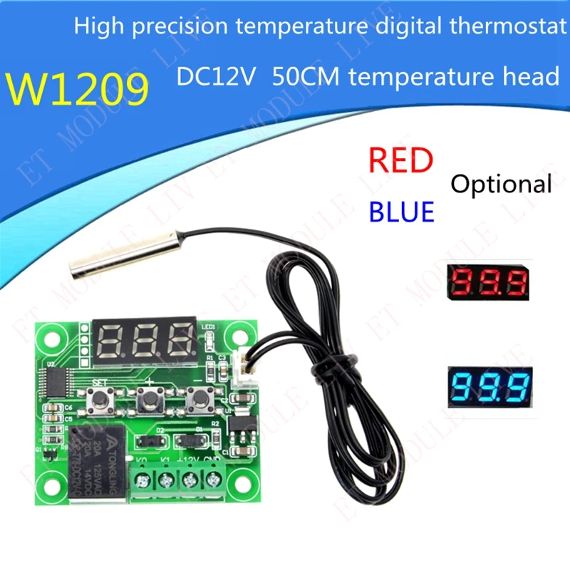 W1209 DC 12 В температура отопления охлаждения термостат контроль температуры Переключатель Регулятор температуры термометр 50 см термо