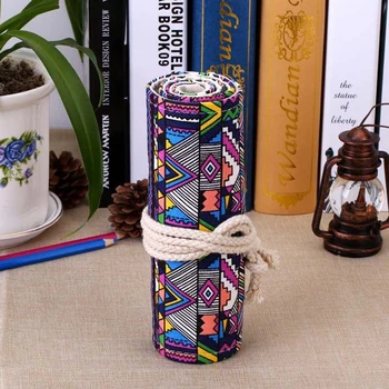 

cute Peerless 36/48/72 Holes Artists Pencil Case Roll Brush Pen Pouch For Students Large Capacity Pencil Bag Retro Canvas Makeup