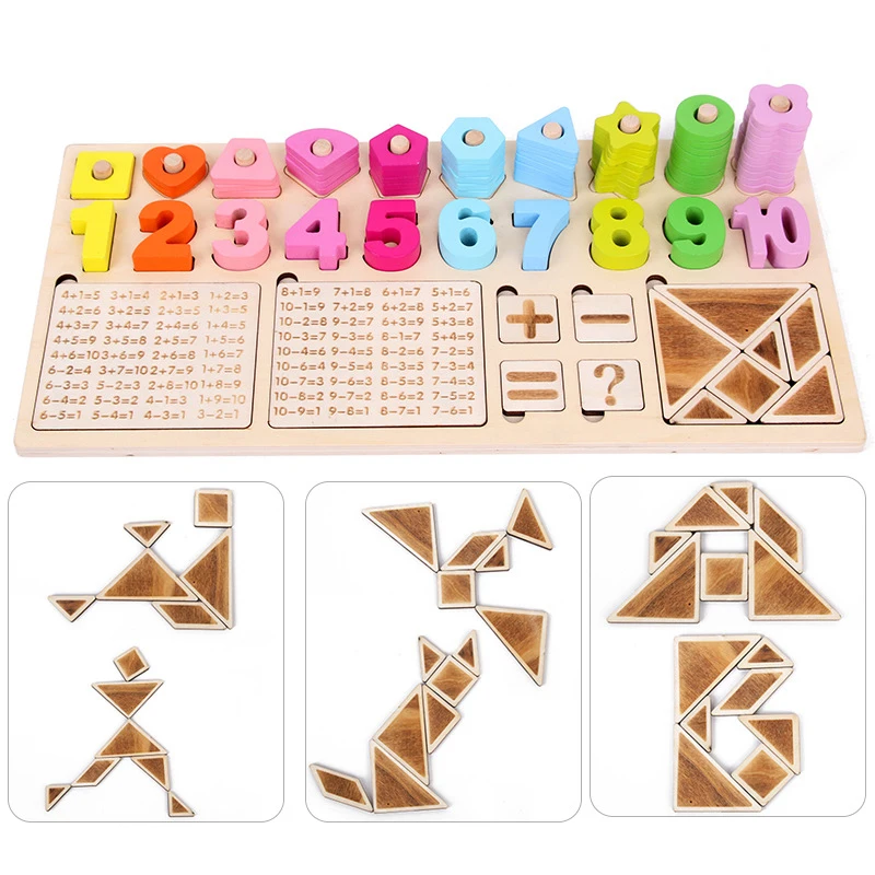 

New Wooden Toy Montessori Learning Counting Numbers Matching Digital Shape Match Early Education Teaching Math Toys Preschool