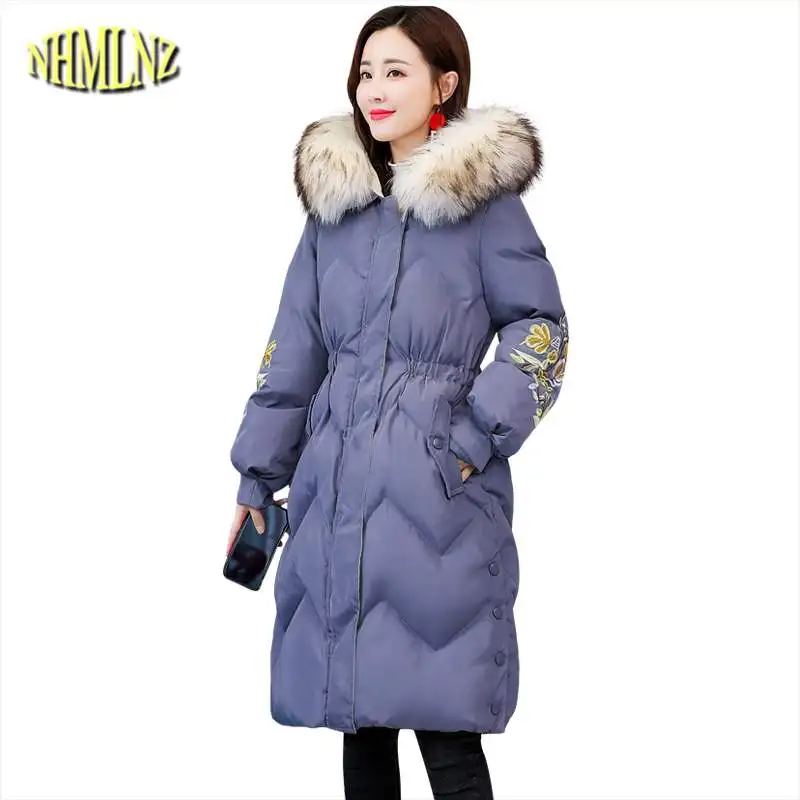2019 Blue Femmes Manteau Capuche Mode Haute Qualité Parkas Le Chaud De Veste Survêtement Épais Bas Vers Black white Fourrure Nouvelles Mince Ly350 smoky Col Hiver À r4Fwxqrp