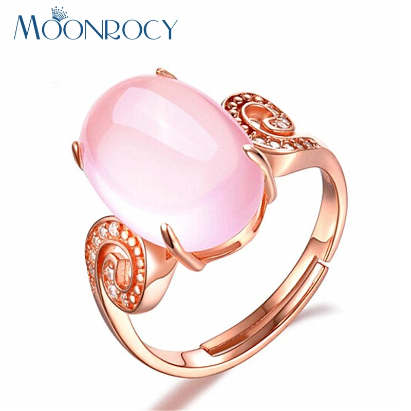 

MOONROCY Drop Shipping Rose Gold Color Cute Sweet OL Ross Quartz Crystal Pink Opal Rings Jewelry Wholesale for Women Girls