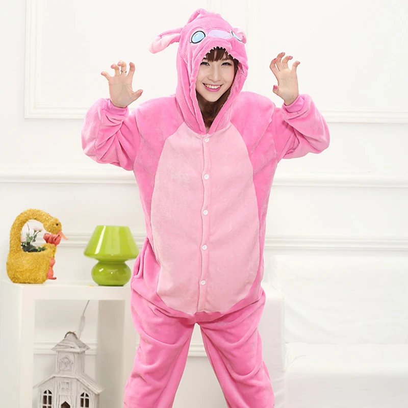 Adult Kid Women Men Anime Pink Stitch Kigurumi Pajamas Animal Stitch Cosplay Costume Onesies For Boys Girls Cartoon Home Clothes