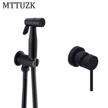 

MTTUZK Black Bidet Toilet Handheld Bidet Spray Gun Brass Hot & Colde Bidet Faucet Mixing Valve Hand Shower Holder & hose