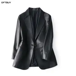 OFTBUY 2019 женские офисные блейзер feminino элегантный блейзер для женщин Пиджаки для и Куртки из натуральной овечьей кожи куртка черное пальт