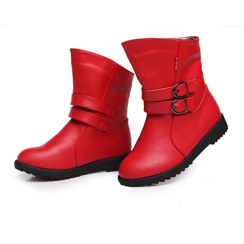 

High Quality Solid Kids Boots Girls Shoes New Fashion PU Leather Boots Girls Winter Boots Kids Warm Cotton Children Boots Girls
