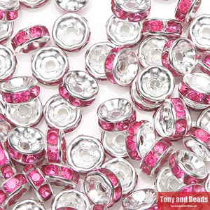 (50 шт. = 1 лот!) Бесплатная доставка AAAA Качество мм 6x3 мм металл посеребренные кристалл брошь со стразами Spacer Бусины 18 цветов на выбор - изображение