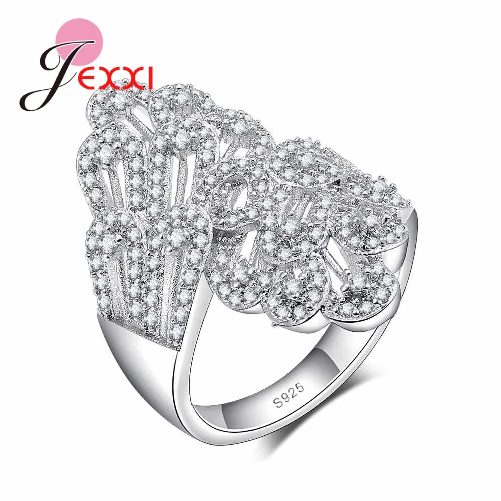 

JEXXI New Fashion Silver Color Rings For Women With a lot of rhinestone beautiful 925 sterling silver Ring Jewelry Dance Party