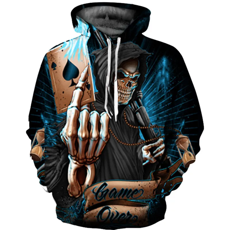 

Sweatshirt Women 2018 New Arrival Skull Take The Poker 3D Digital Print Hooded Jacket Stretch Casual Winter Sweatshirts Female