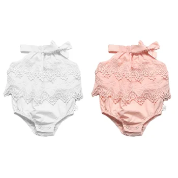

Baby Rompers Children Summer Girls Baby Onesies Ruffle Sleeve Triangle Lace Solid Color Jumpsuit Romper