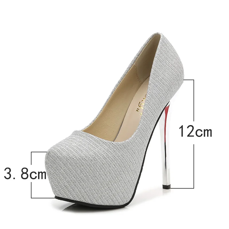 Пикантные женские туфли на шпильках модные туфли на очень высоком каблуке 14 см пикантные свадебные туфли-лодочки на платформе и высоком каблуке - Цвет: sliver 12cm