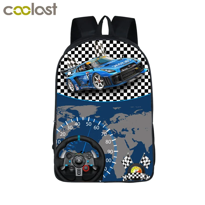 Рюкзак с рисунком гоночного автомобиля для мальчиков и девочек, 16 дюймов, Подростковый Школьный рюкзак, рюкзак для студентов, мужской рюкзак для ноутбука - Цвет: 16saiche01