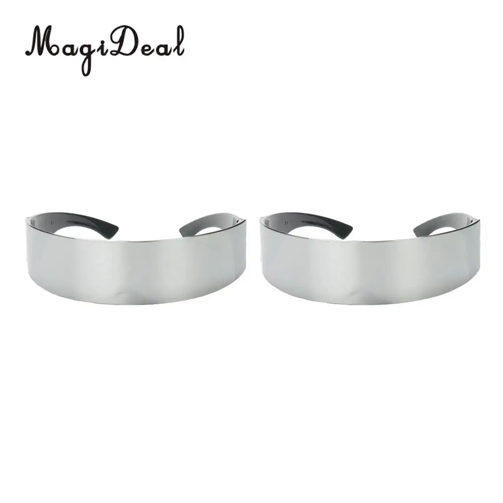Pack of 2pcs Fun Metallic Silver Futuristic Soldier Space Alien Robot Costume Sunglasses Cosplay Accessories Photobooth