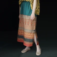 Новые летние юбки в винтажном стиле до середины икры, прямые юбки в национальном стиле, свободные Цветные повседневные женские юбки