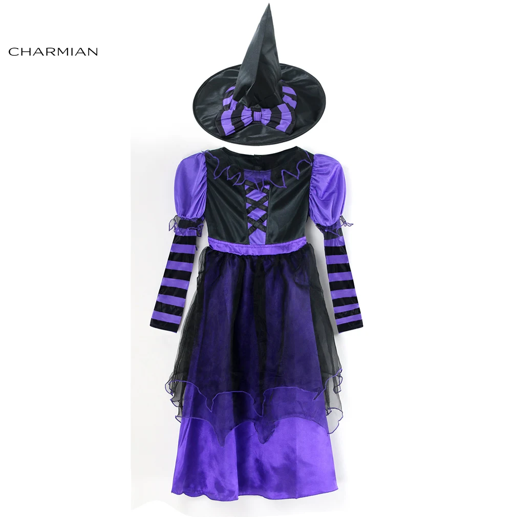 Charmian Purple Witch Halloween Costumes for Girls Children Cosplay