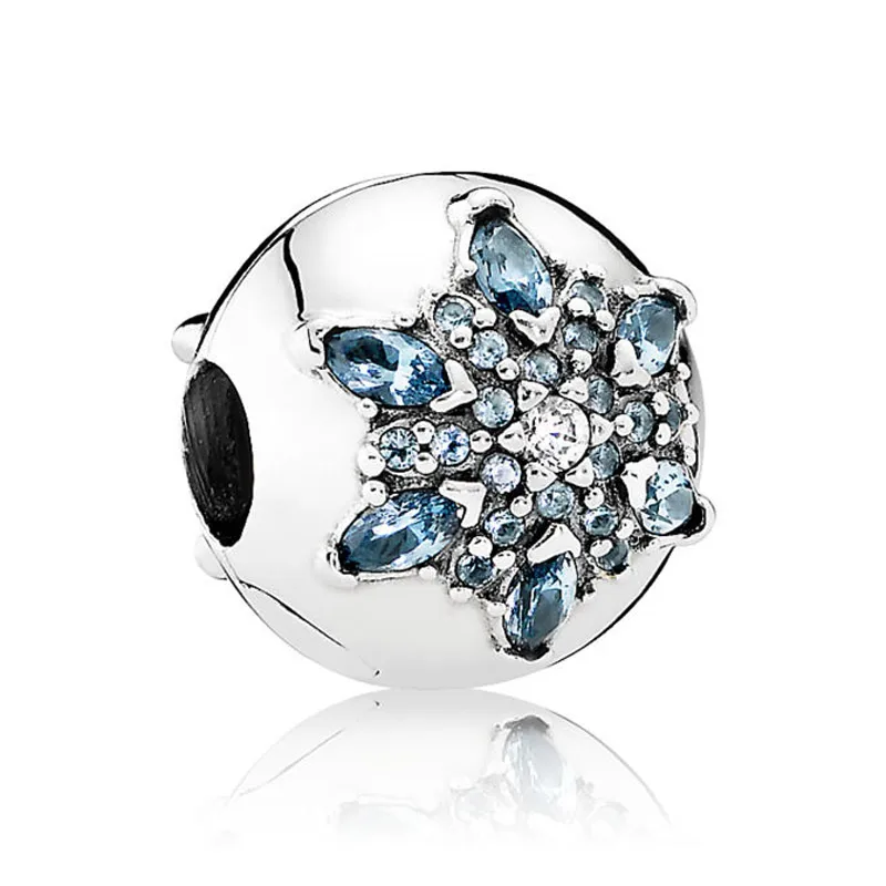 

Authentic 925 Sterling Silver Bead Charm Crystallised Snowflake Clip Lock Stopper Beads Fit Pandora Bracelet Bangle DIY Jewelry