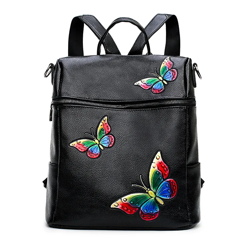 Hot Backpack Ladies National Wind Embroidery Butterfly Embossed Painted