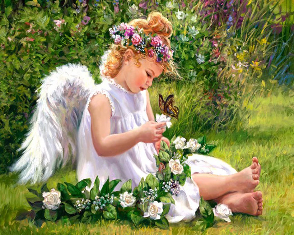 赤ちゃん天使の絵画ダイヤモンド絵画ローズバタフライエンジェルフラワーガーデン草は絵のラインストーン数字で Diamond Painting Cross Stitch Aliexpress