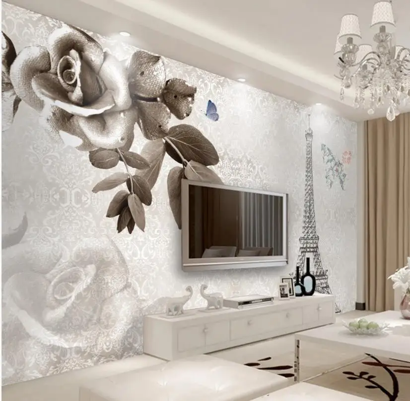 European nostalgic Eiffel Tower TV background wall modern wallpaper for living room European nostalgic Eiffel Tower TV background wall modern wallpaper for living room