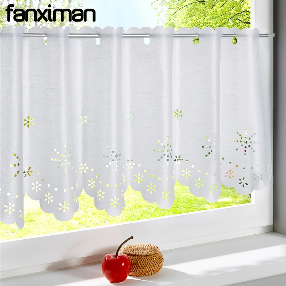 Hollow Out Flower Cafe Curtains For The Kitchen Silk Like Coffee Curtain Fabric Laser Cutting Window Curtains Blinds 1 Pc Cafe Curtains Curtains Forthe Curtain Aliexpress