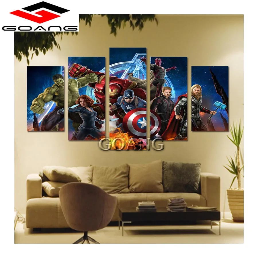 

GOANG 5Pcs Needlework Avengers Diamond Embroidery 5D DIY Diamond Painting Cross Stitch Kits Full Square Mosaic Decorative Wall