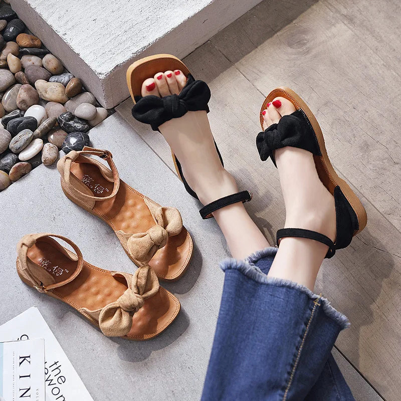 

Woman Sandals Summer 2019 Flat Bottom Shoe Buckle Women's Shoes